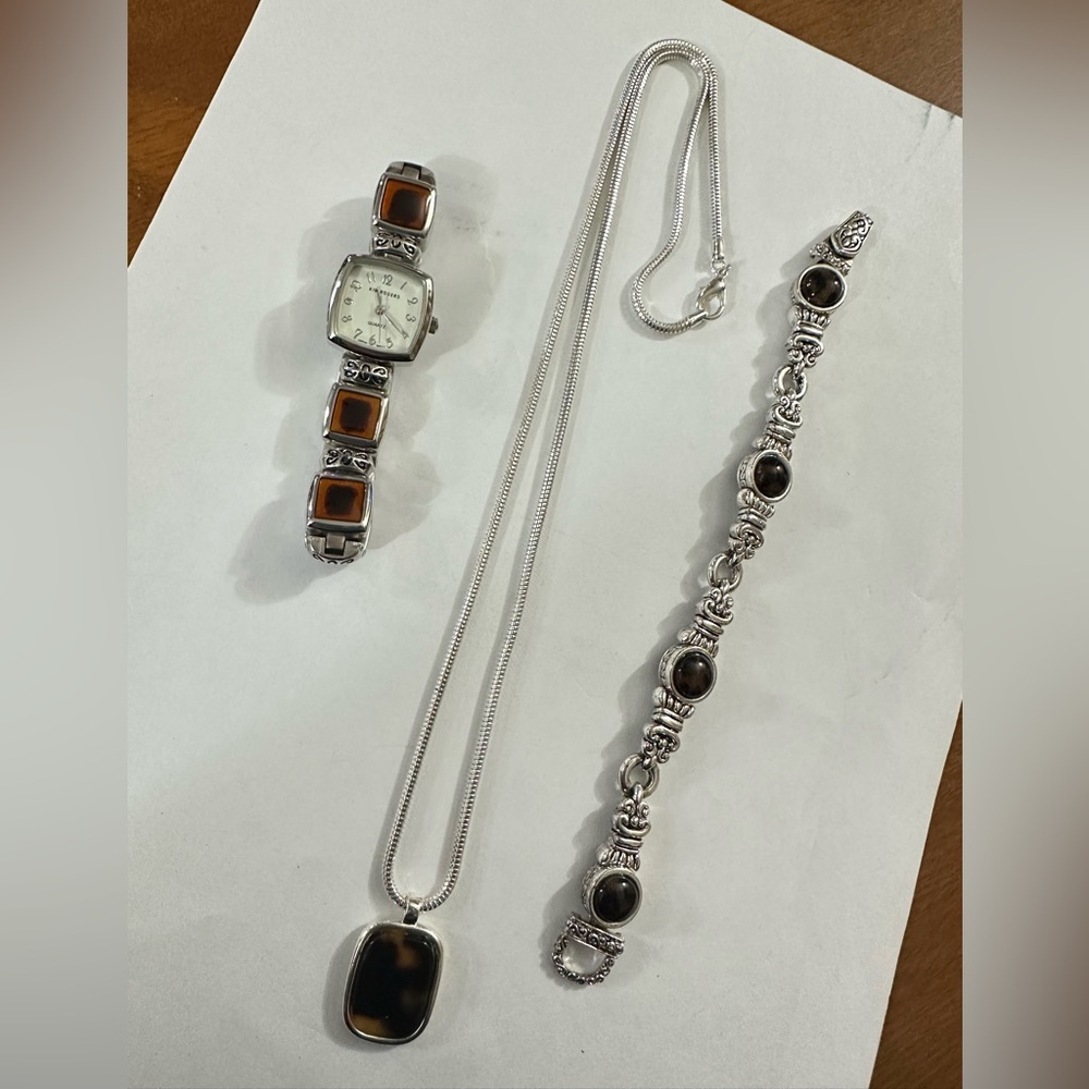 Silver Jewelry Set with Brown Accents - Picture 4 of 5